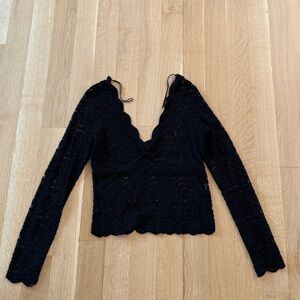 Zara Black Lace Scalloped Blouse